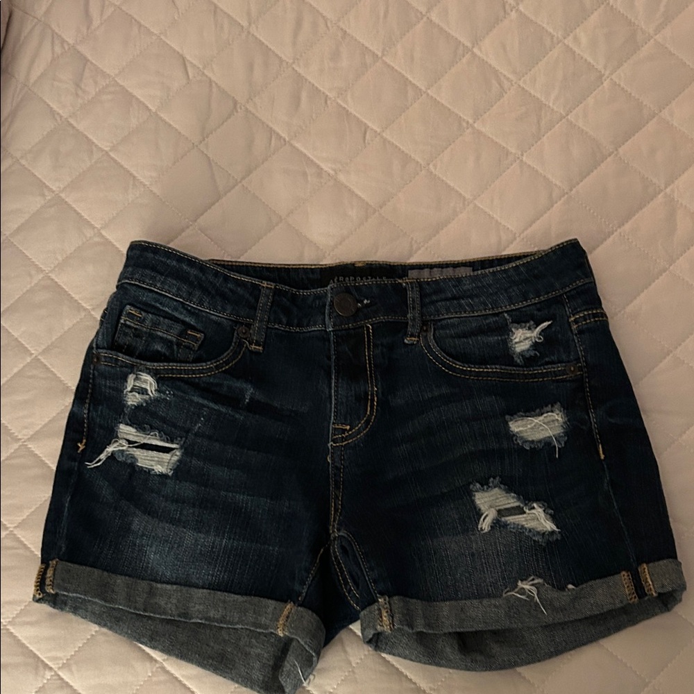 Aeropostale Dark Blue Distressed Jean Shorts